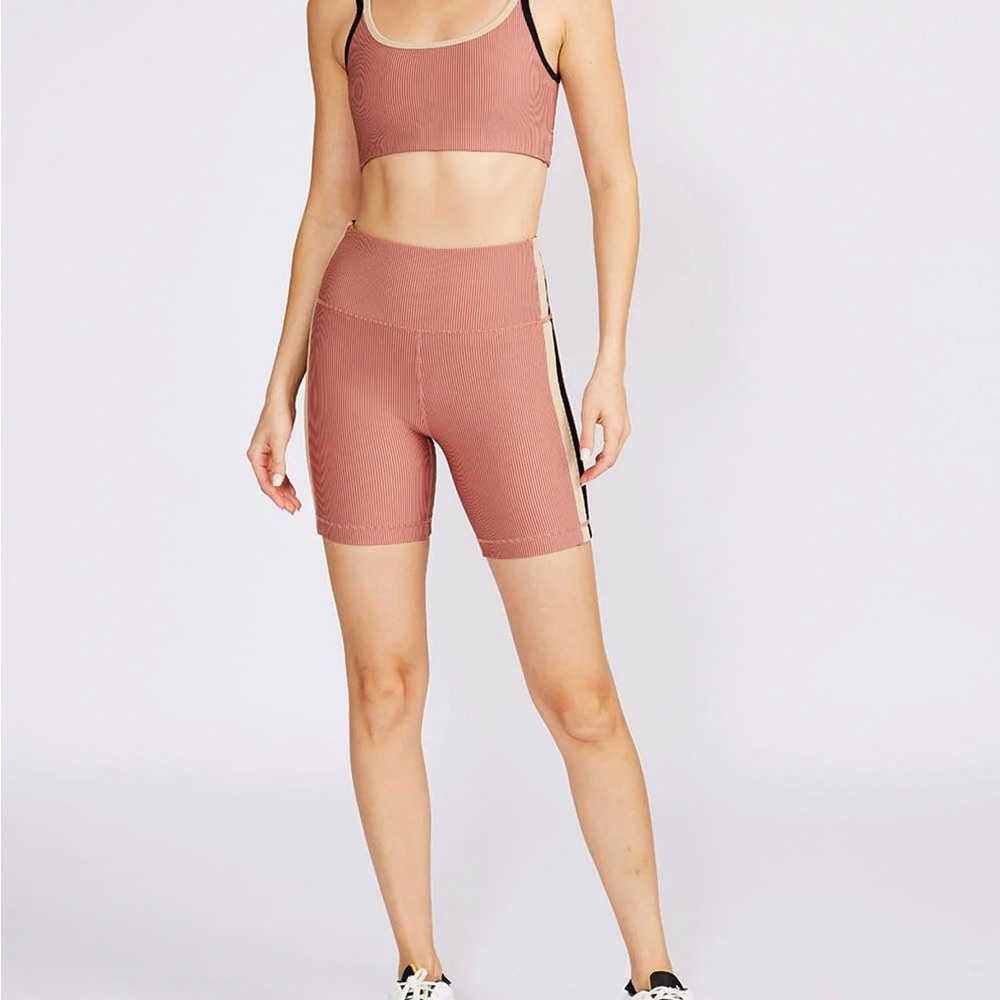 Pink High-Waisted Bike Shorts and Bra Top